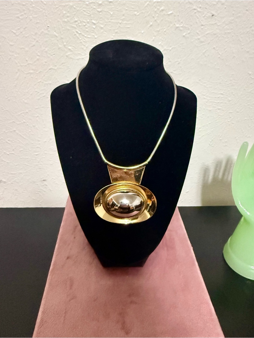 Vintage Signed NAPIER Gold Dome Pendant Necklace on a Snake Chain